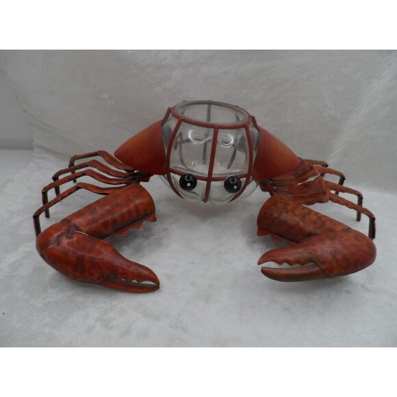 Metal Dungeness Crab Tea Light Holder W/ Glass Candle Chamber Nautical Décor - Picture 7 of 10
